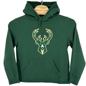 Men's Milwaukee Bucks Logo Fanatics Brand Hunter Green Hoodie Sweatshirt sz M